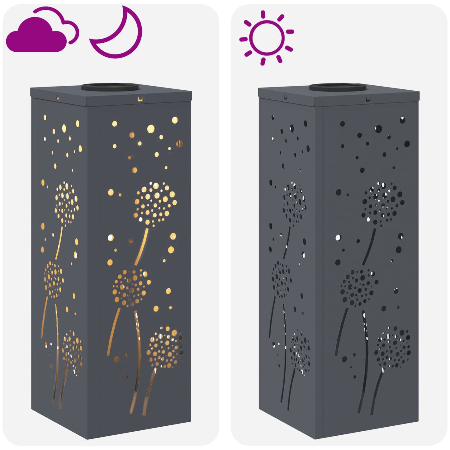 vidaXL Solar LED Pathway Light 2 pcs Warm White 18 x 18 x 50 cm - Anthracite - 55962