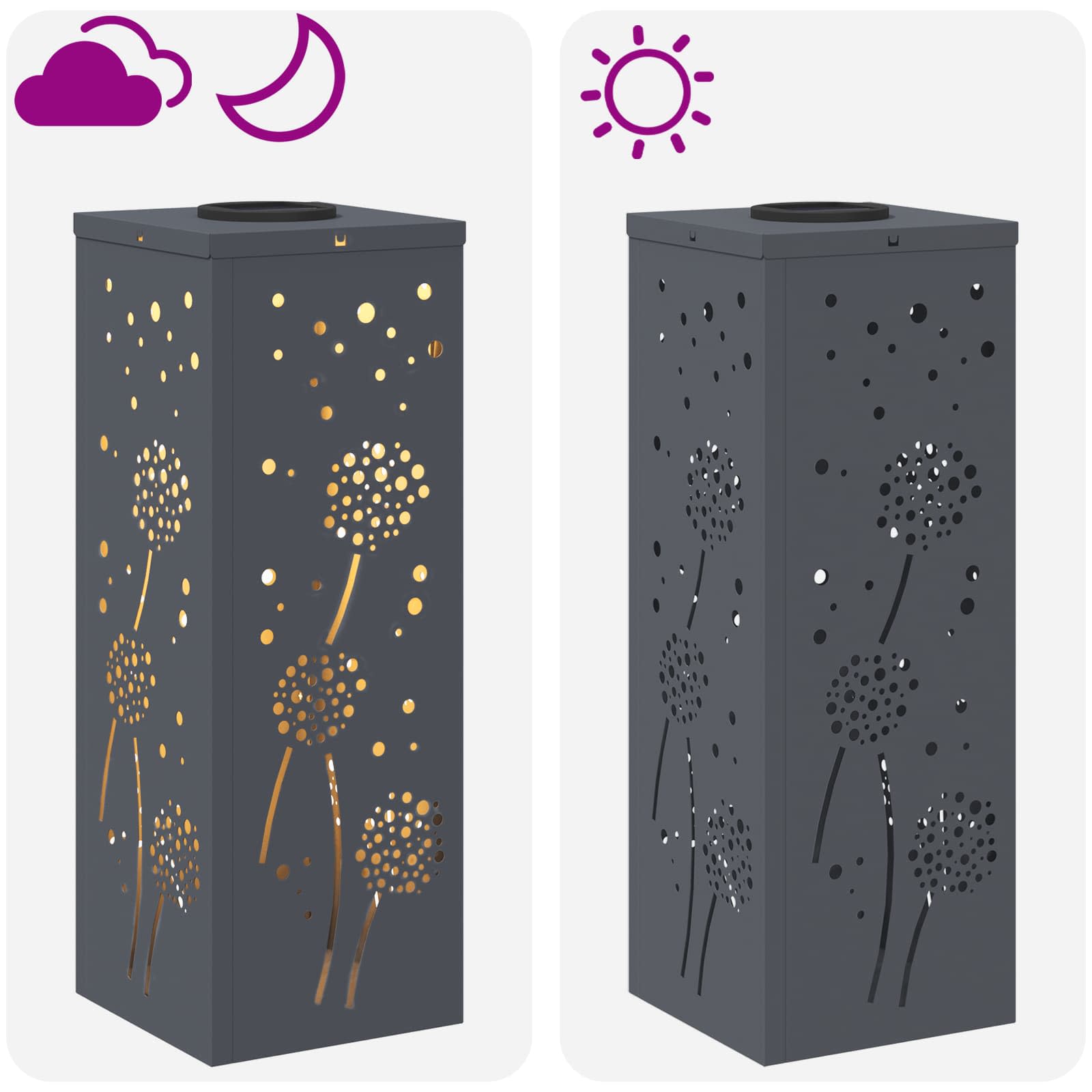 vidaXL Solar LED Pathway Light 2 pcs Warm White 18 x 18 x 50 cm - Anthracite - 55962