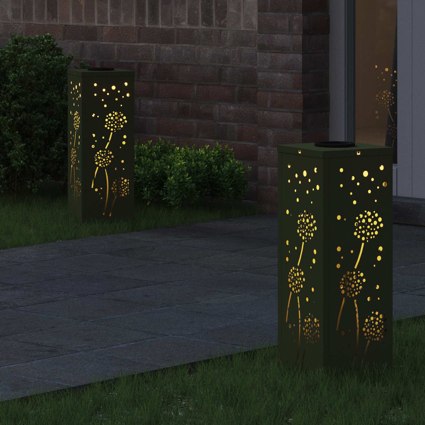vidaXL Solar LED Pathway Light 2 pcs Warm White 18 x 18 x 50 cm - Green - 55963