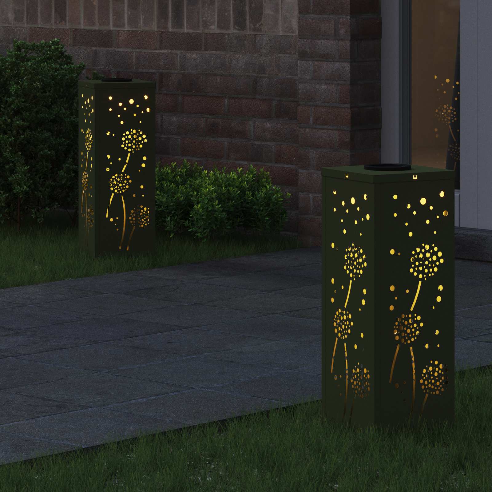 vidaXL Solar LED Pathway Light 2 pcs Warm White 18 x 18 x 50 cm - Green - 55963