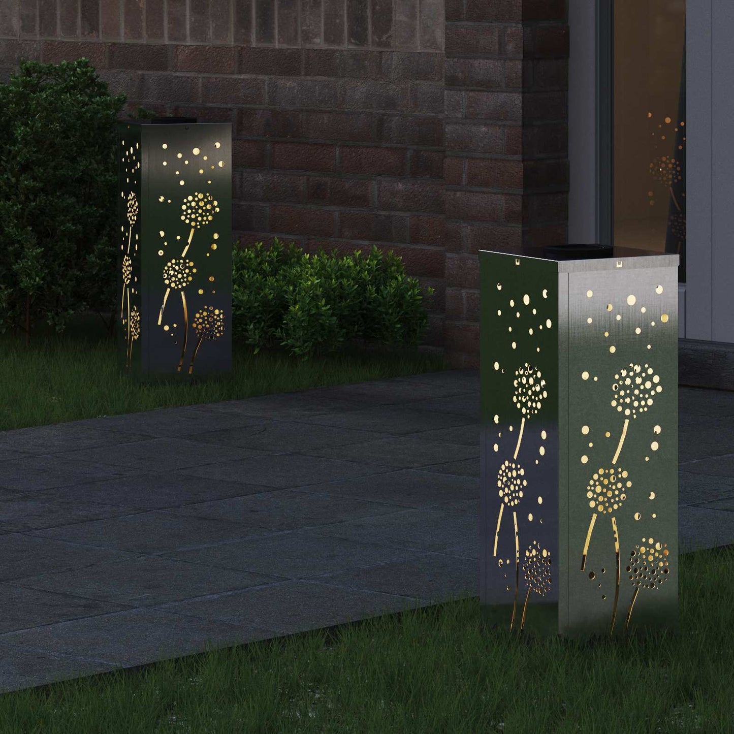 vidaXL Solar LED Pathway Light 2 pcs Warm White 18 x 18 x 50 cm - Silver - 55968