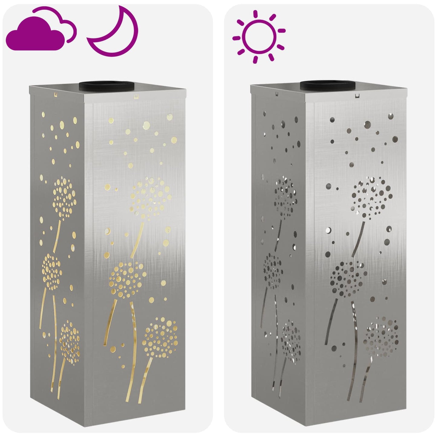 vidaXL Solar LED Pathway Light 2 pcs Warm White 18 x 18 x 50 cm - Silver - 55968