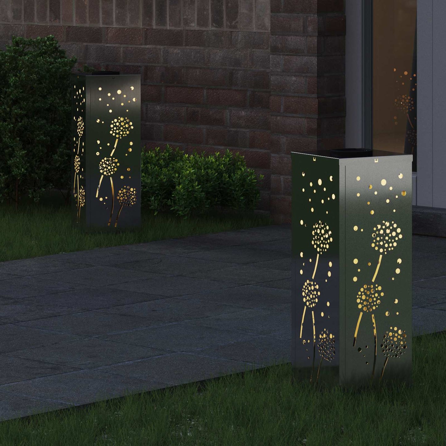 vidaXL Solar LED Pathway Light 2 pcs Warm White 18 x 18 x 50 cm - Silver - 55972