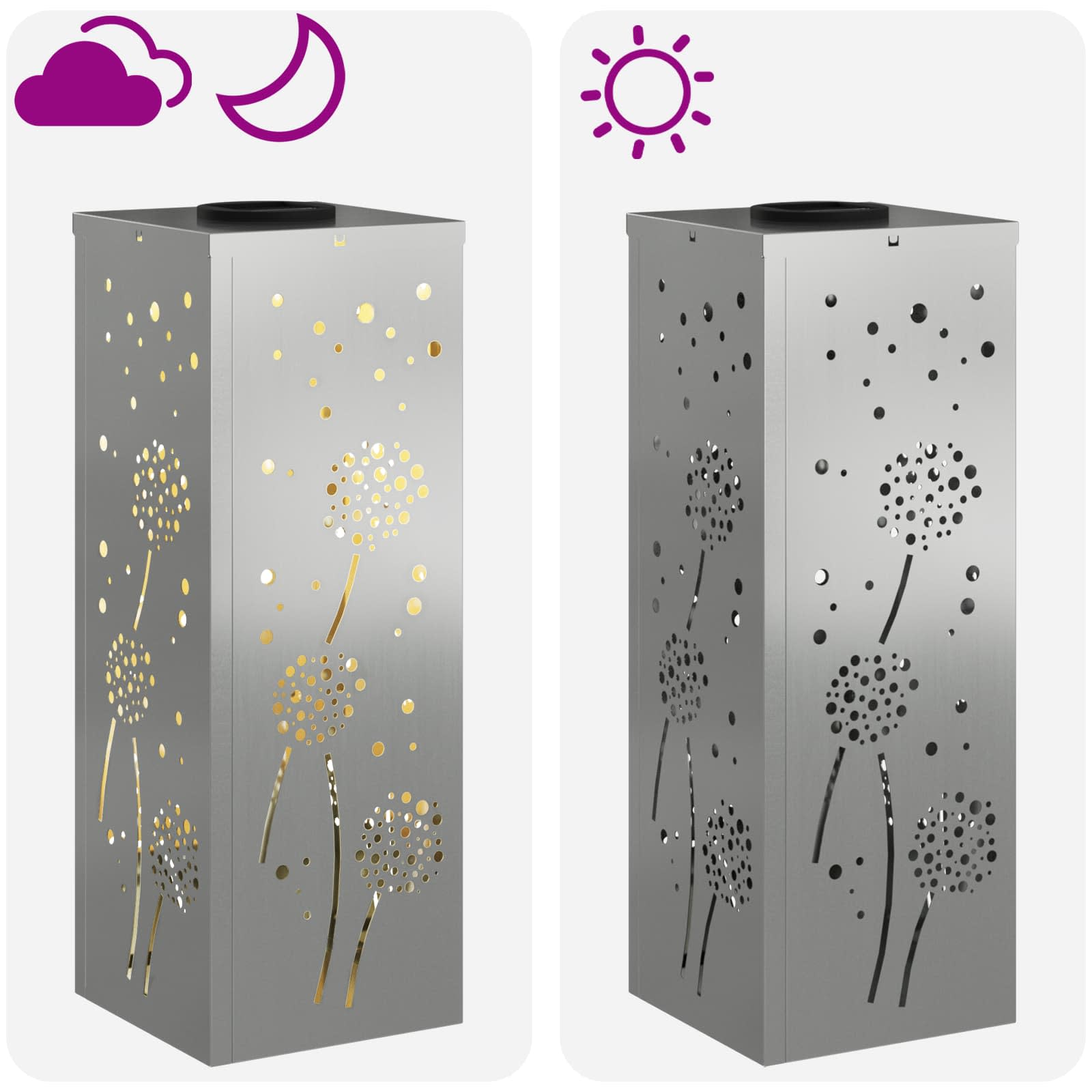 vidaXL Solar LED Pathway Light 2 pcs Warm White 18 x 18 x 50 cm - Silver - 55972