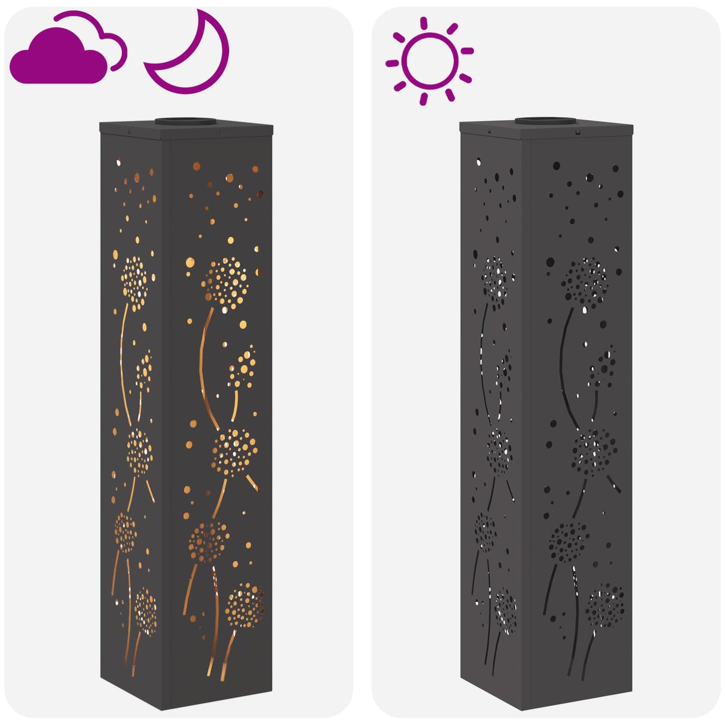 vidaXL Solar LED Pathway Light 2 pcs Warm White 18 x 18 x 80 cm - Black - 55975