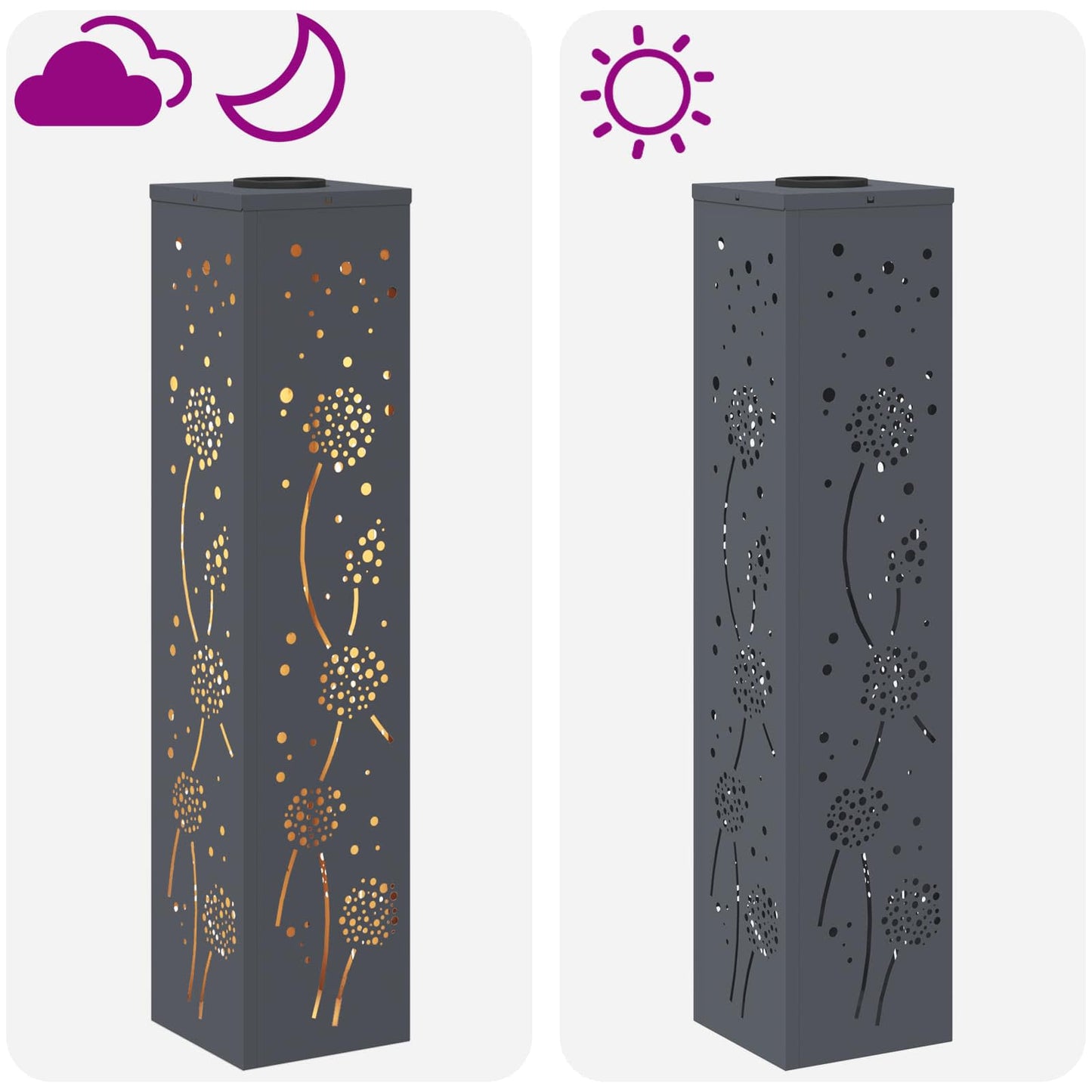 vidaXL Solar LED Pathway Light 2 pcs Warm White 18 x 18 x 80 cm - Anthracite - 55989