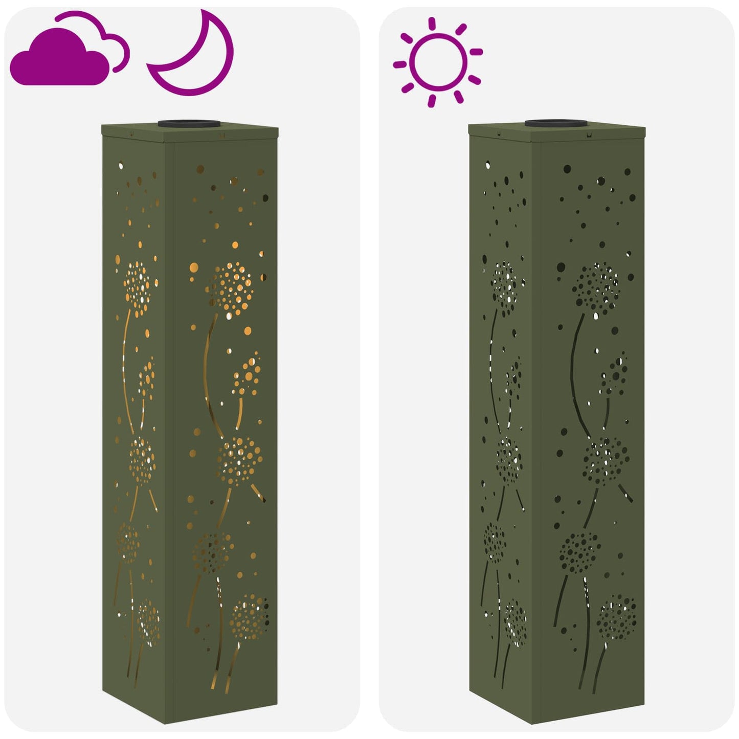vidaXL Solar LED Pathway Light 2 pcs Warm White 18 x 18 x 80 cm - Green - 55990
