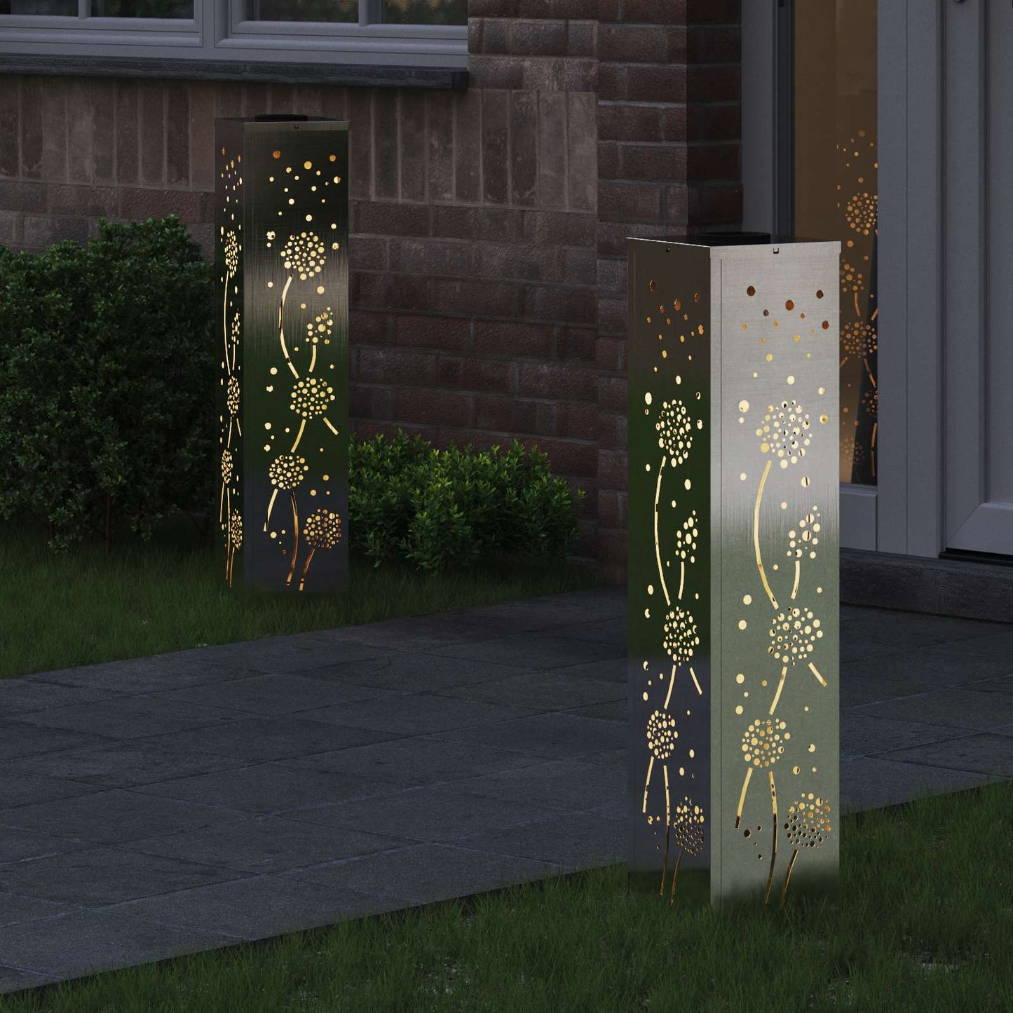 vidaXL Solar LED Pathway Light 2 pcs Warm White 18 x 18 x 80 cm - Silver - 55992