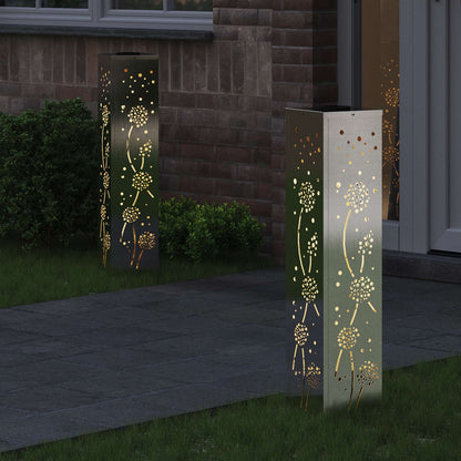vidaXL Solar LED Pathway Light 2 pcs Warm White 18 x 18 x 80 cm - Silver - 55992