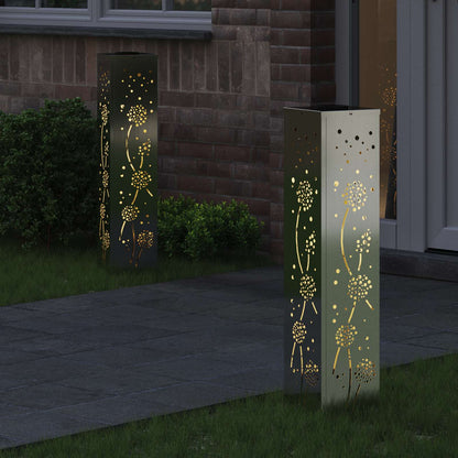vidaXL Solar LED Pathway Light 2 pcs Warm White 18 x 18 x 80 cm - Brown - 55993