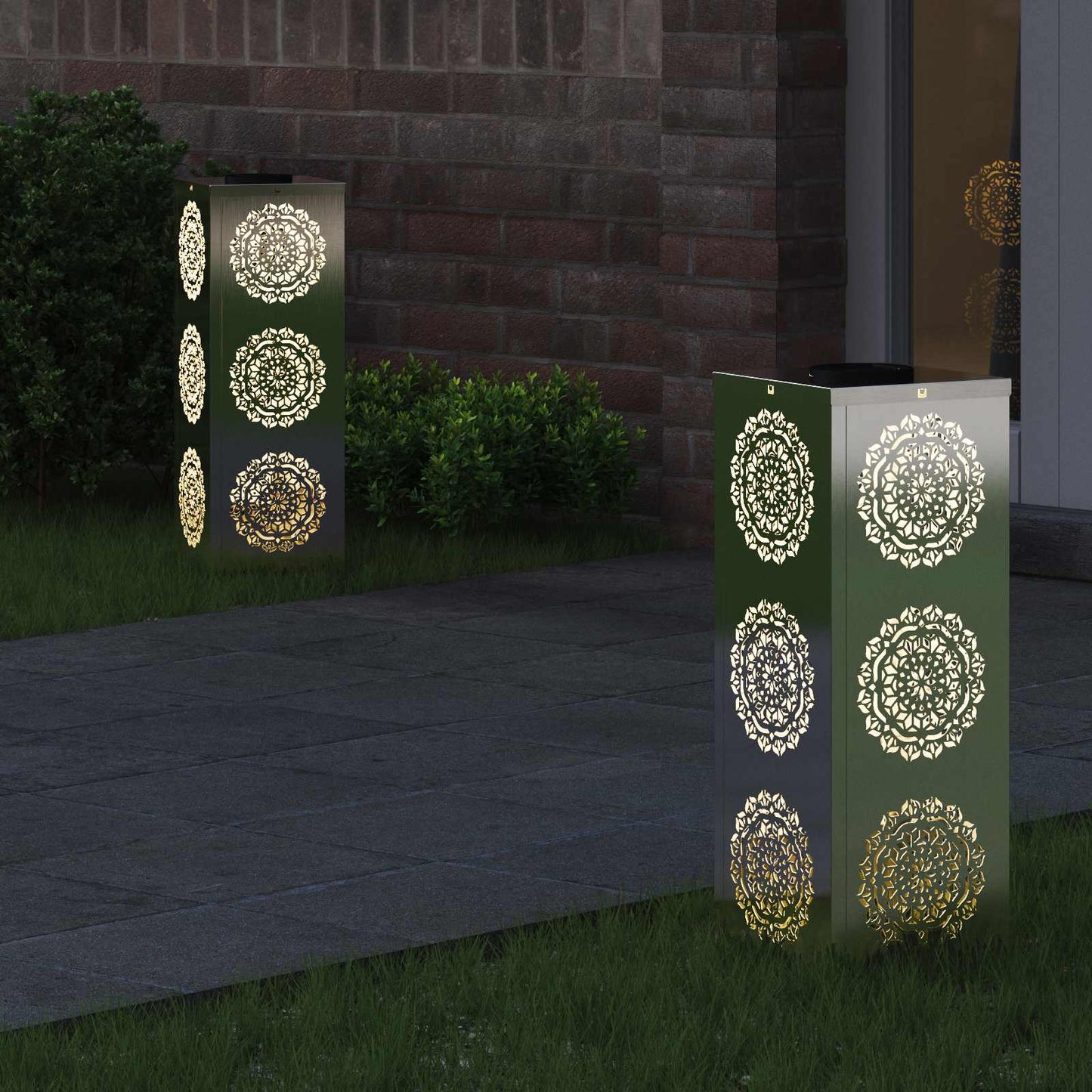 vidaXL Solar LED Pathway Light 2 pcs Warm White 18 x 18 x 50 cm - Silver - 56035
