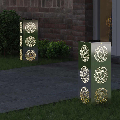 vidaXL Solar LED Pathway Light 2 pcs Warm White 18 x 18 x 50 cm - Silver - 56035