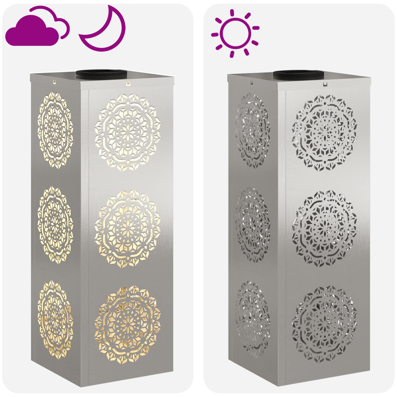 vidaXL Solar LED Pathway Light 2 pcs Warm White 18 x 18 x 50 cm - Silver - 56035