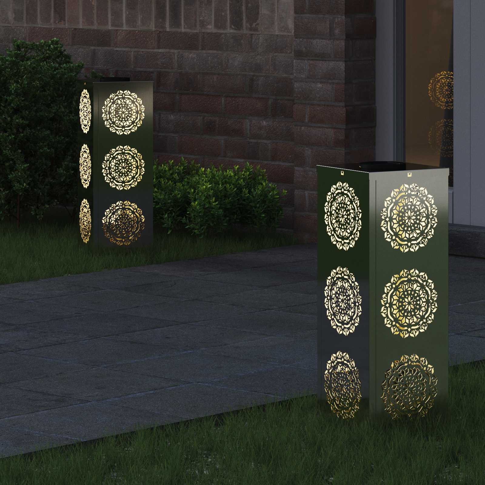 vidaXL Solar LED Pathway Light 2 pcs Warm White 18 x 18 x 50 cm - Silver - 56042