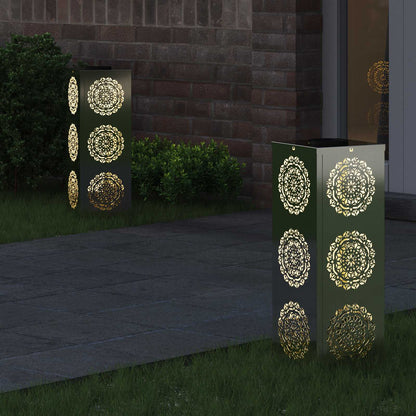 vidaXL Solar LED Pathway Light 2 pcs Warm White 18 x 18 x 50 cm - Silver - 56042