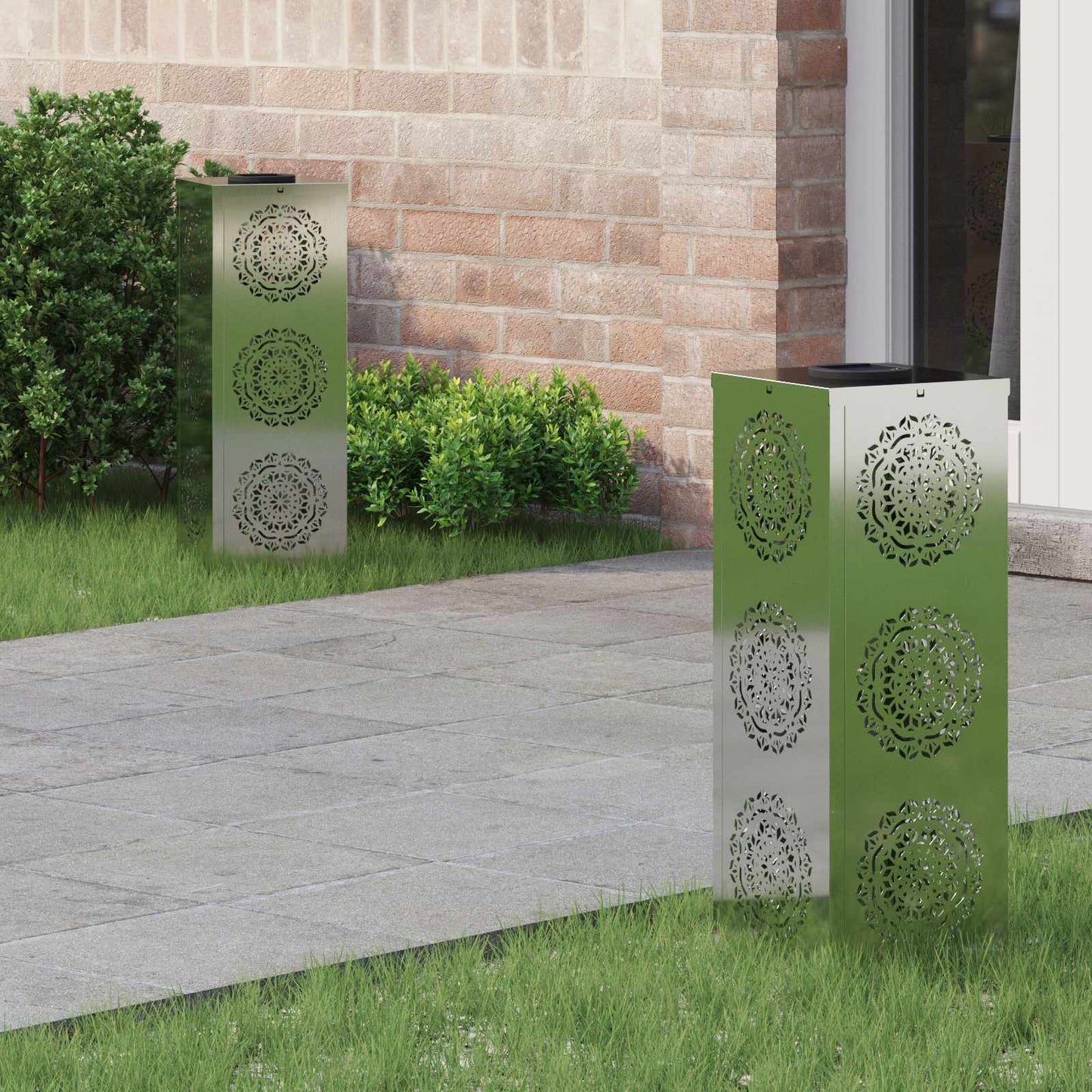 vidaXL Solar LED Pathway Light 2 pcs Warm White 18 x 18 x 50 cm - Silver - 56042