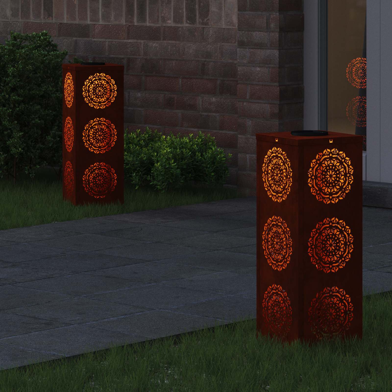 vidaXL Solar LED Pathway Light 2 pcs Warm White 18 x 18 x 50 cm - Brown - 56046