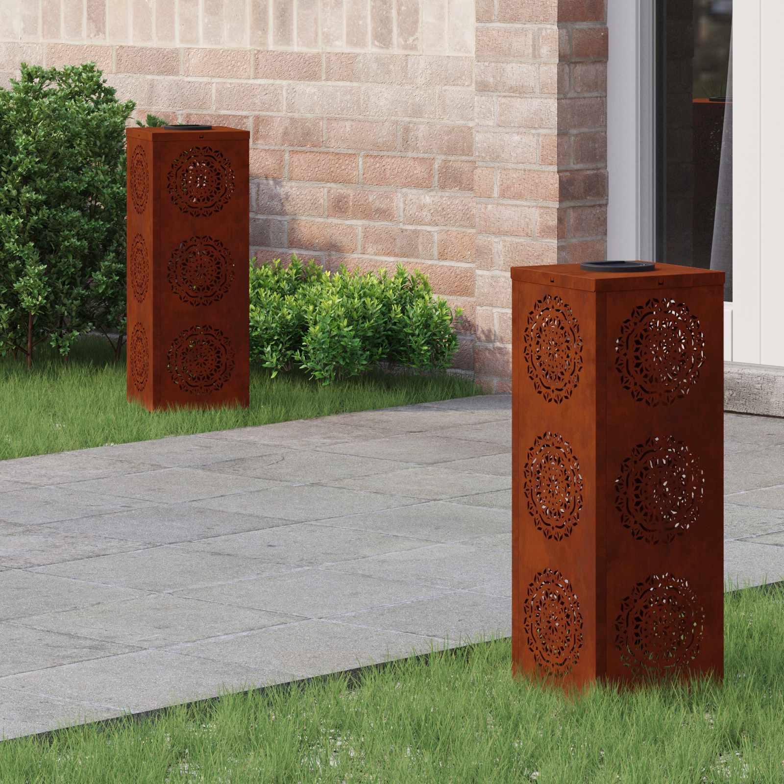 vidaXL Solar LED Pathway Light 2 pcs Warm White 18 x 18 x 50 cm - Brown - 56046