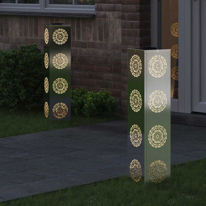 vidaXL Solar LED Pathway Light 2 pcs Warm White 18 x 18 x 80 cm - Silver - 56072