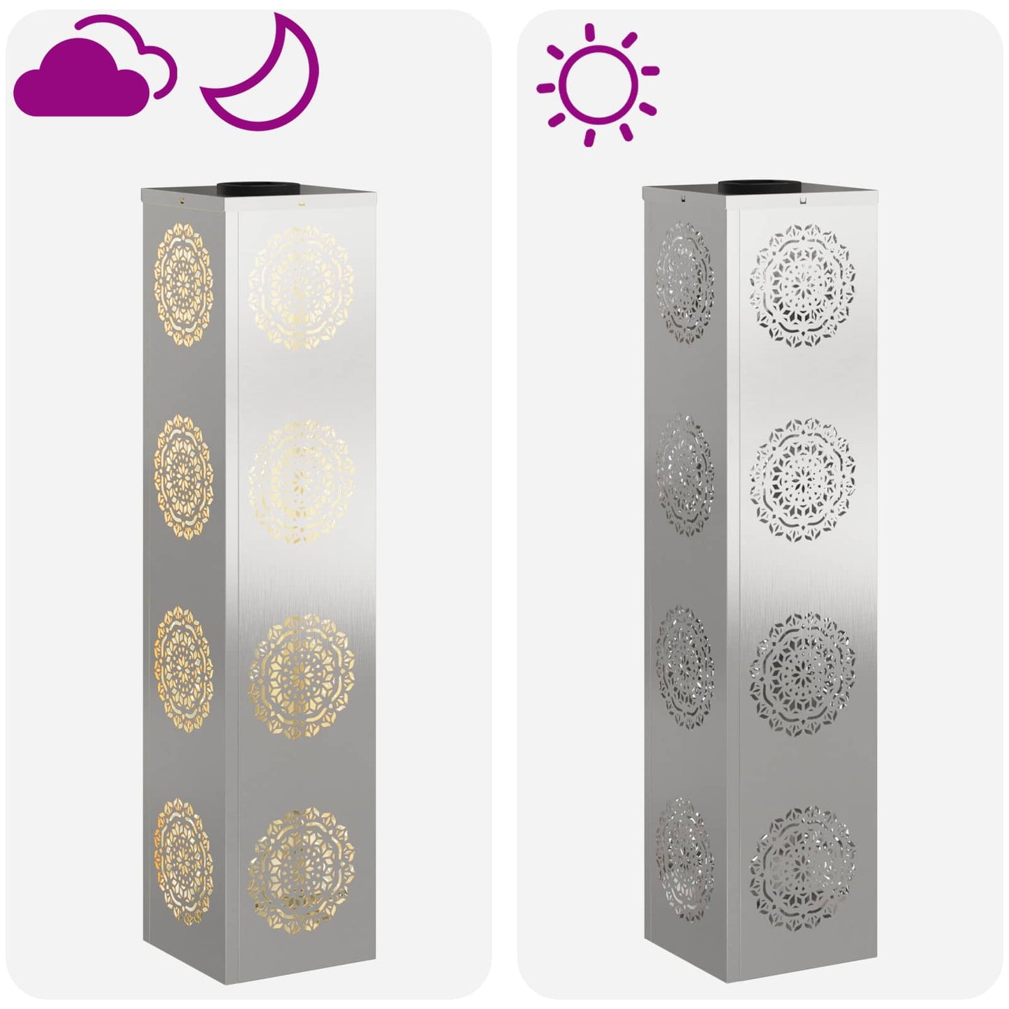 vidaXL Solar LED Pathway Light 2 pcs Warm White 18 x 18 x 80 cm - Silver - 56072
