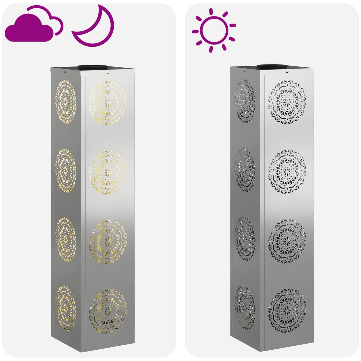 vidaXL Solar LED Pathway Light 2 pcs Warm White 18 x 18 x 80 cm - Silver - 56073