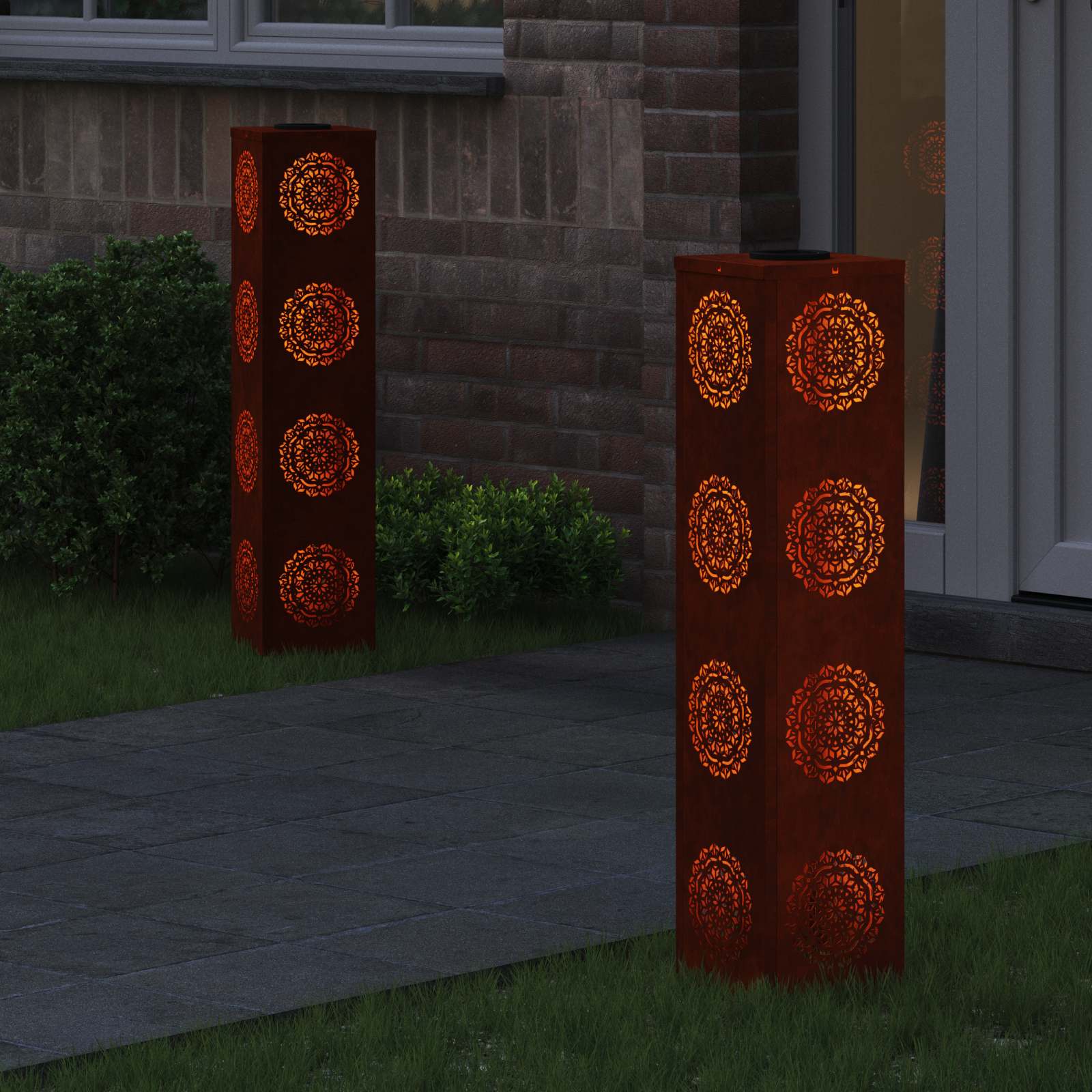 vidaXL Solar LED Pathway Light 2 pcs Warm White 18 x 18 x 80 cm - Brown - 56074