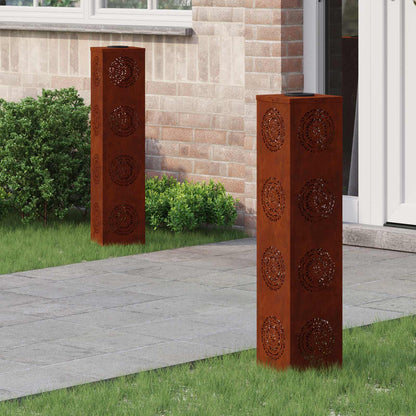 vidaXL Solar LED Pathway Light 2 pcs Warm White 18 x 18 x 80 cm - Brown - 56074