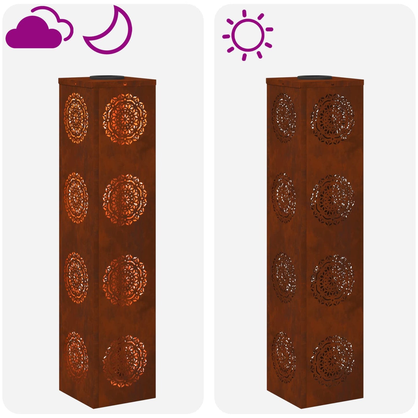 vidaXL Solar LED Pathway Light 2 pcs Warm White 18 x 18 x 80 cm - Brown - 56074