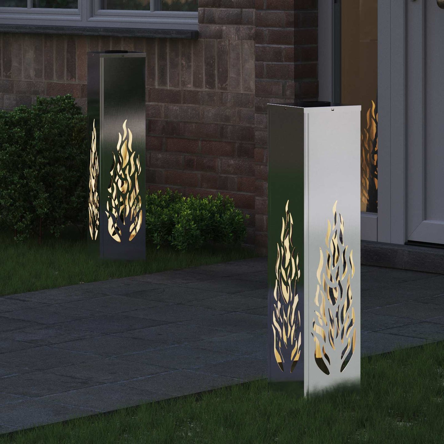 vidaXL Solar LED Pathway Light 2 pcs Warm White 18 x 18 x 80 cm - Silver - 56142