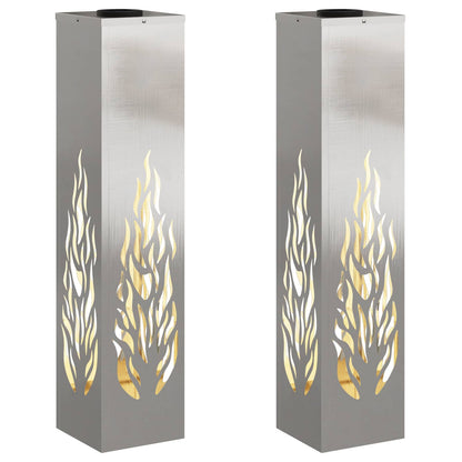 vidaXL Solar LED Pathway Light 2 pcs Warm White 18 x 18 x 80 cm - Silver - 56142