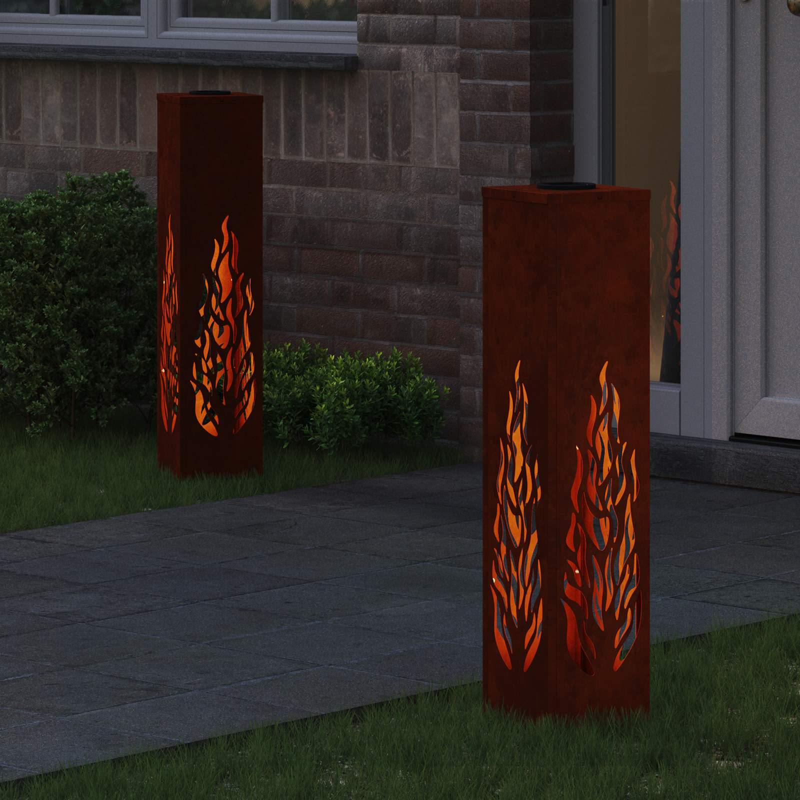 vidaXL Solar LED Pathway Light 2 pcs Warm White 18 x 18 x 80 cm - Brown - 56156