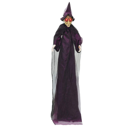 vidaXL Hanging Halloween Talking Witch Purple 216 x 125 cm Polyester