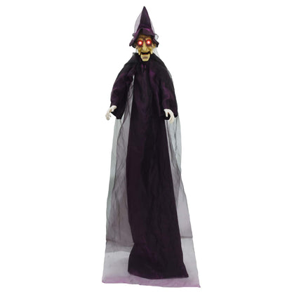 vidaXL Hanging Halloween Talking Witch Purple 216 x 125 cm Polyester