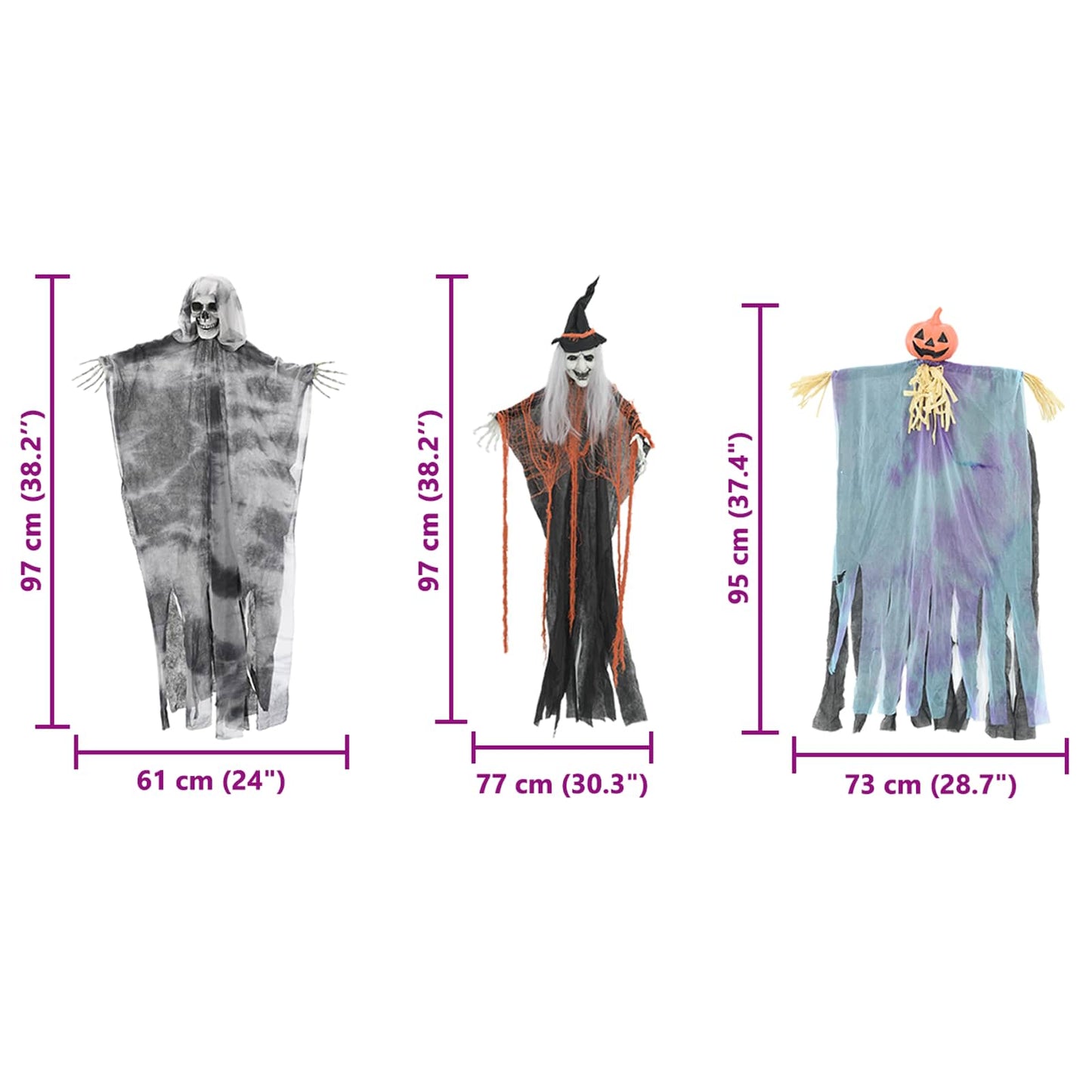 vidaXL Halloween Hanging Ghost 3 pcs Multicolour 61 x 97 cm Polyester