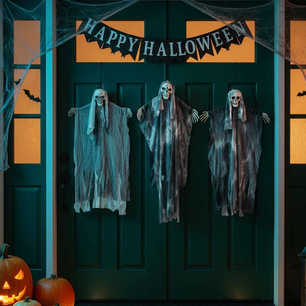 vidaXL Halloween Hanging Ghost 3 pcs Black 66 x 110 cm Polyester