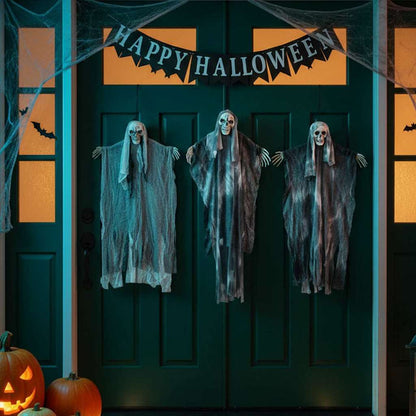vidaXL Halloween Hanging Ghost 3 pcs Black 66 x 110 cm Polyester