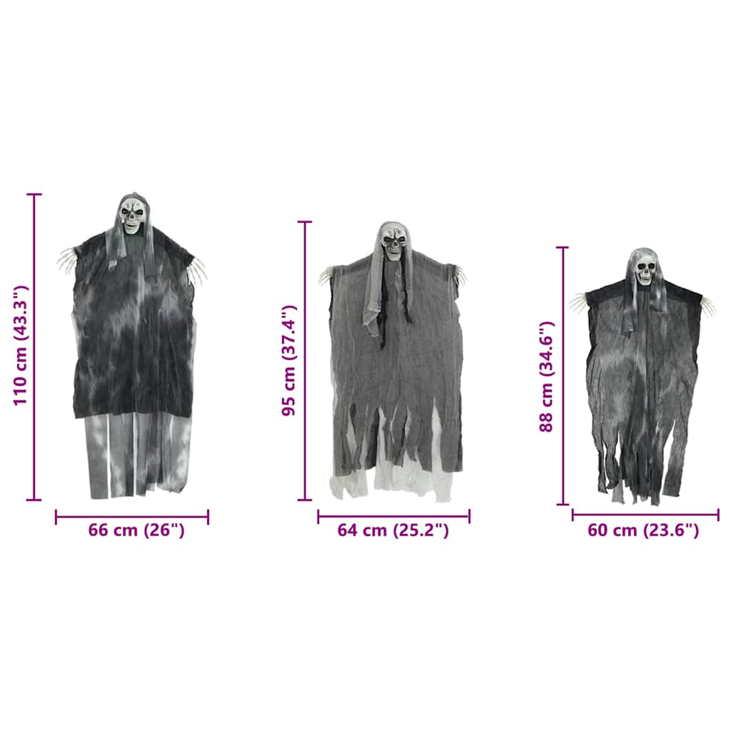 vidaXL Halloween Hanging Ghost 3 pcs Black 66 x 110 cm Polyester