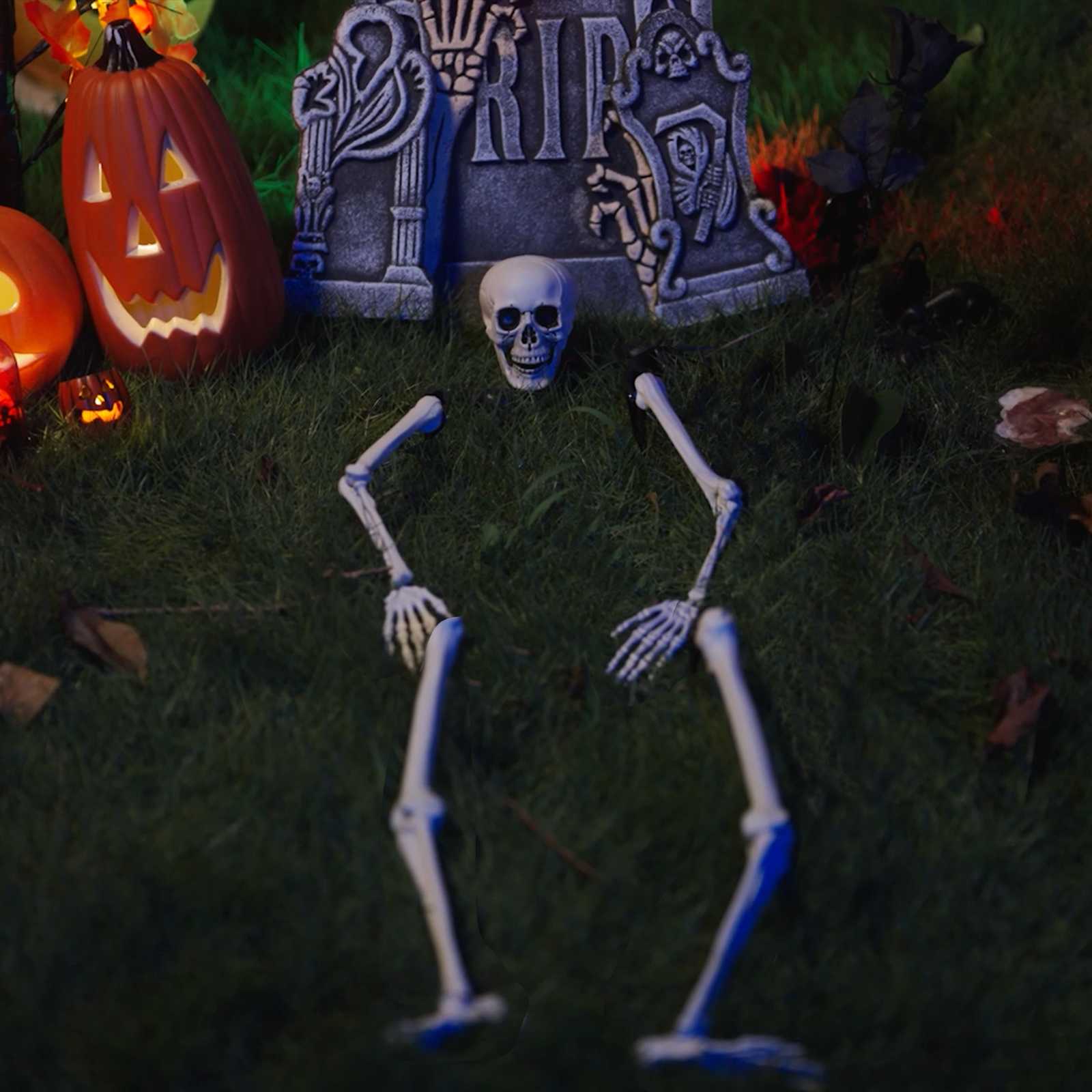 vidaXL Halloween Skeleton with Ground Spikes White 45.5 x 13 cm