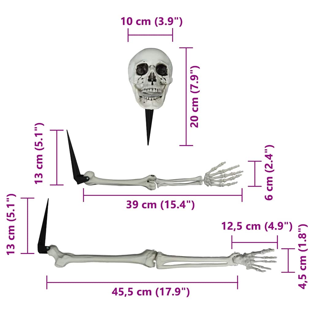 vidaXL Halloween Skeleton with Ground Spikes White 45.5 x 13 cm