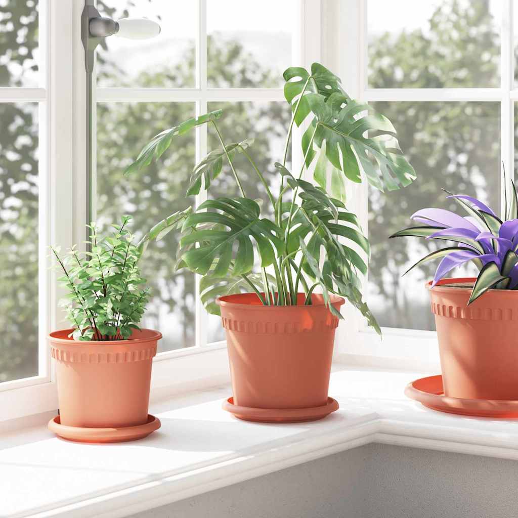 vidaXL Round Flower Tray 6 pcs Brick Red Ø 14 x 2 cm Plastic