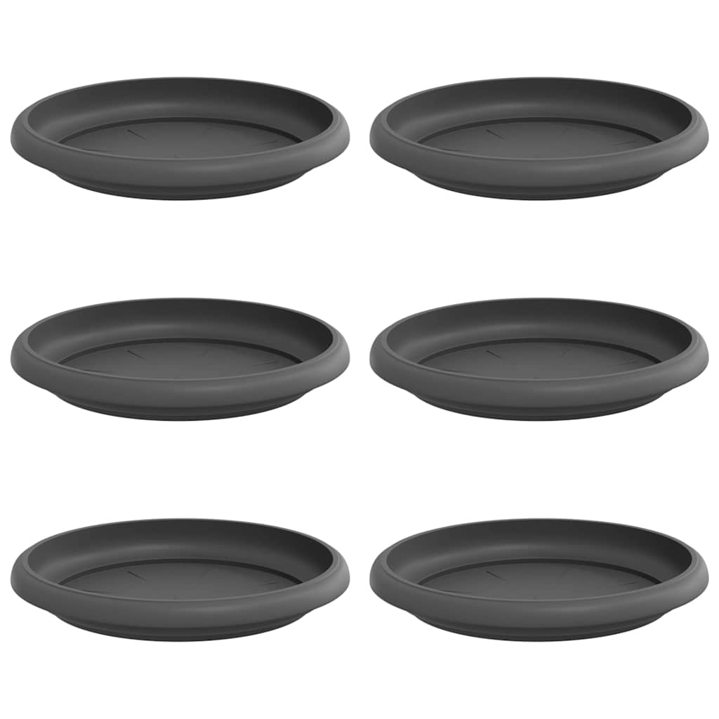 vidaXL Round Flower Tray 6 pcs Black Ø 14 x 2 cm Plastic