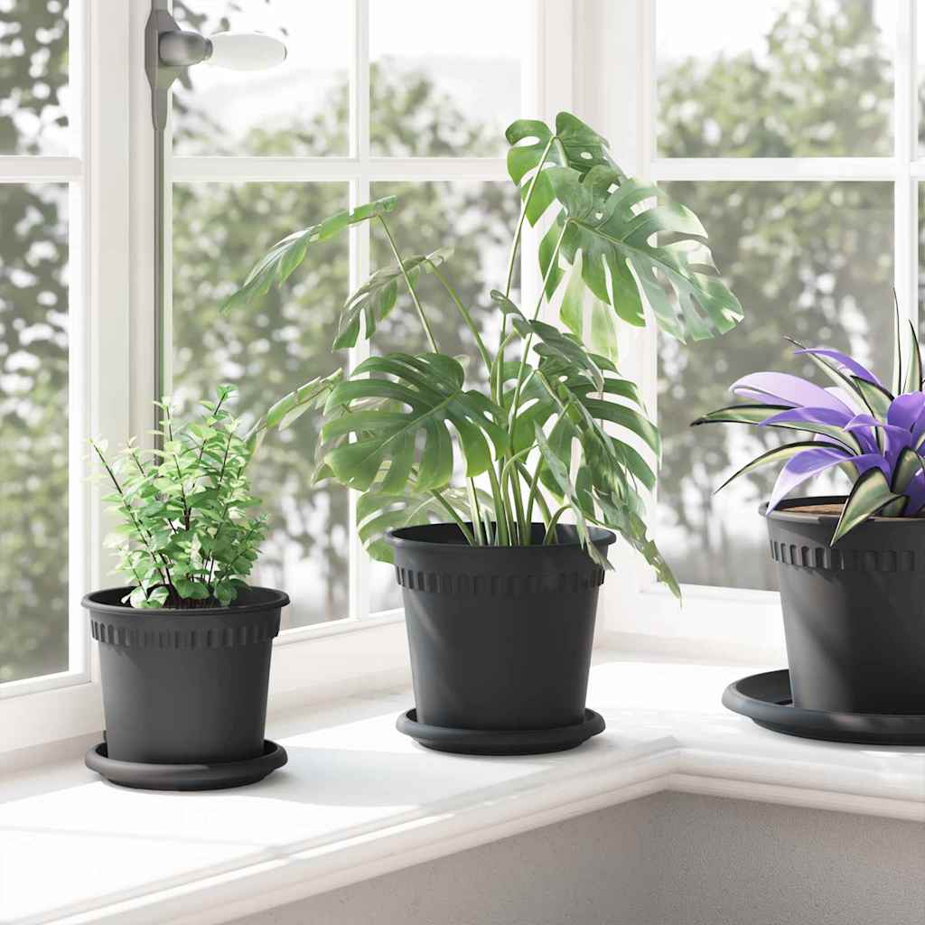 vidaXL Round Flower Tray 6 pcs Black Ø 15.5 x 2 cm Plastic