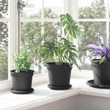 vidaXL Round Flower Tray 6 pcs Black Ø 15.5 x 2 cm Plastic