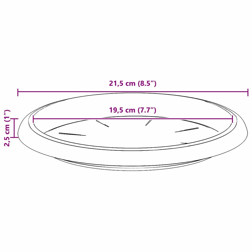 vidaXL Round Flower Tray 6 pcs Black Ø 21.5 x 2.5 cm Plastic