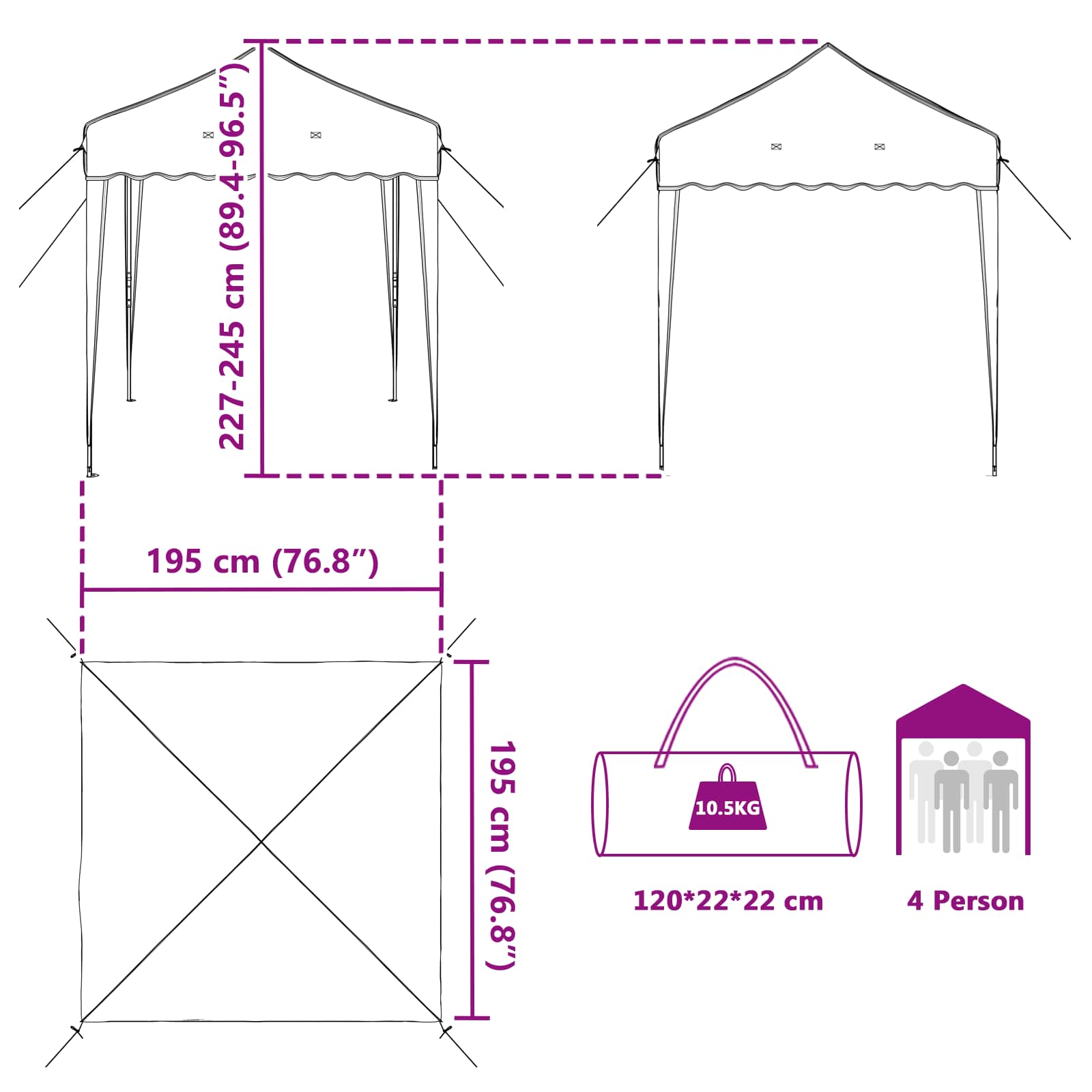 vidaXL Pop-up Party Tent 195 x 195 x 245 cm Green Oxford Fabric