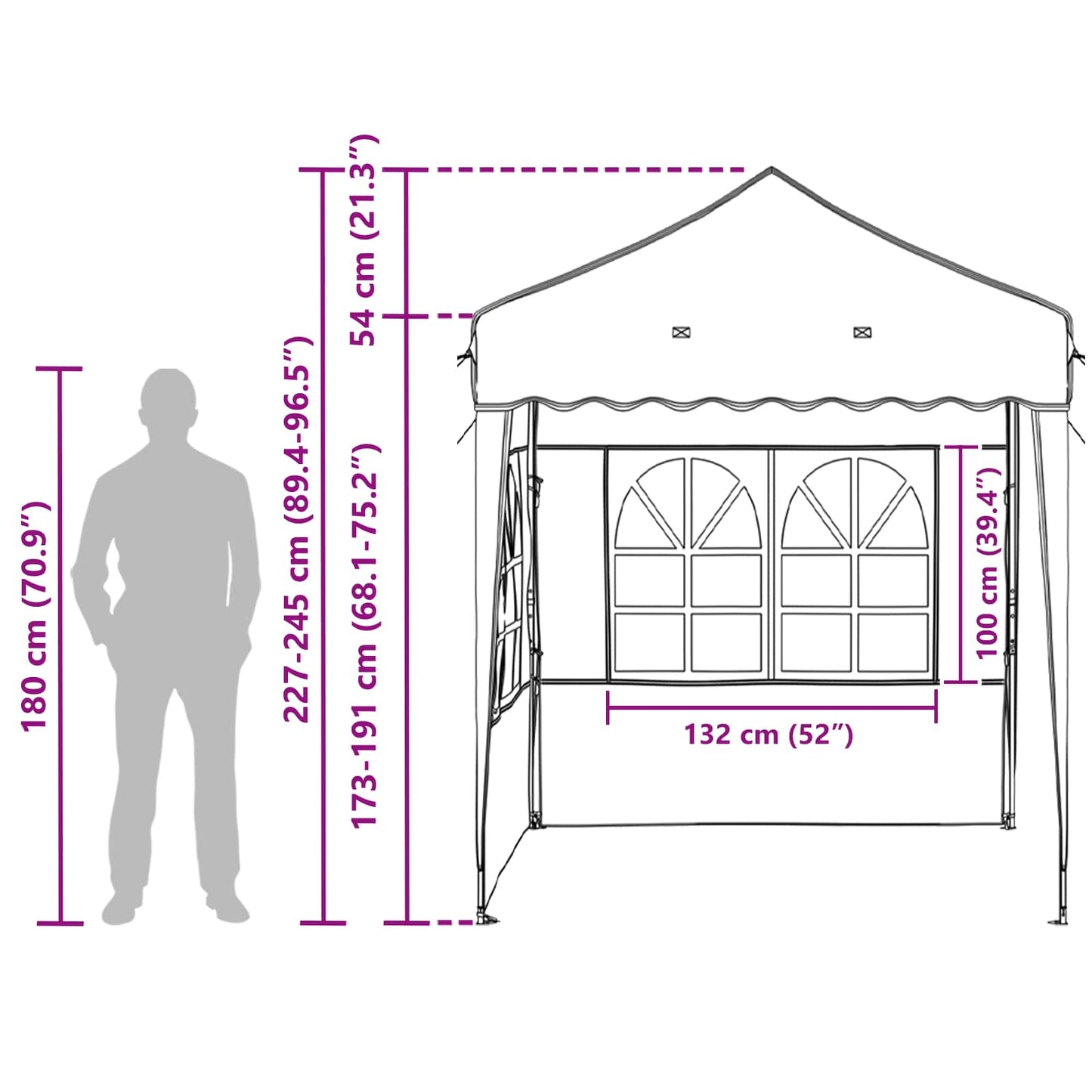 vidaXL Pop-up Party Tent 195 x 195 x 245 cm Burgundy Oxford Fabric - 12594