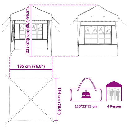 vidaXL Pop-up Party Tent 195 x 195 x 245 cm Burgundy Oxford Fabric - 12594