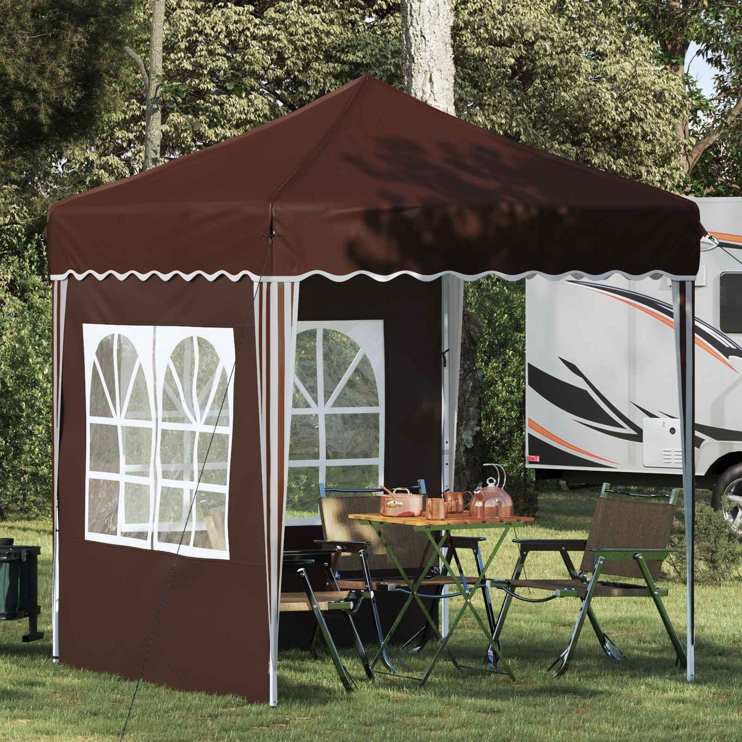 vidaXL Pop-up Party Tent 195 x 195 x 245 cm Brown Oxford Fabric - 12601