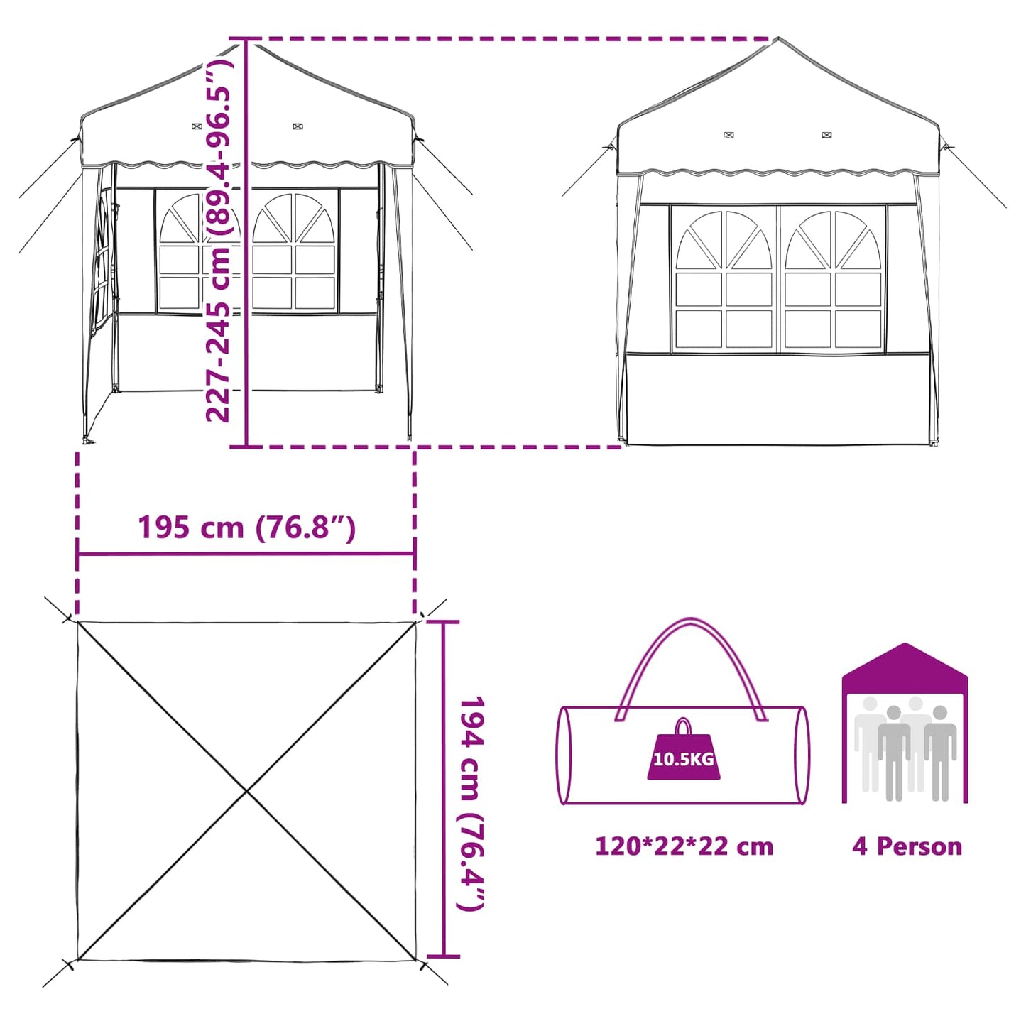 vidaXL Pop-up Party Tent 195 x 195 x 245 cm Terracotta Oxford Fabric - 12610