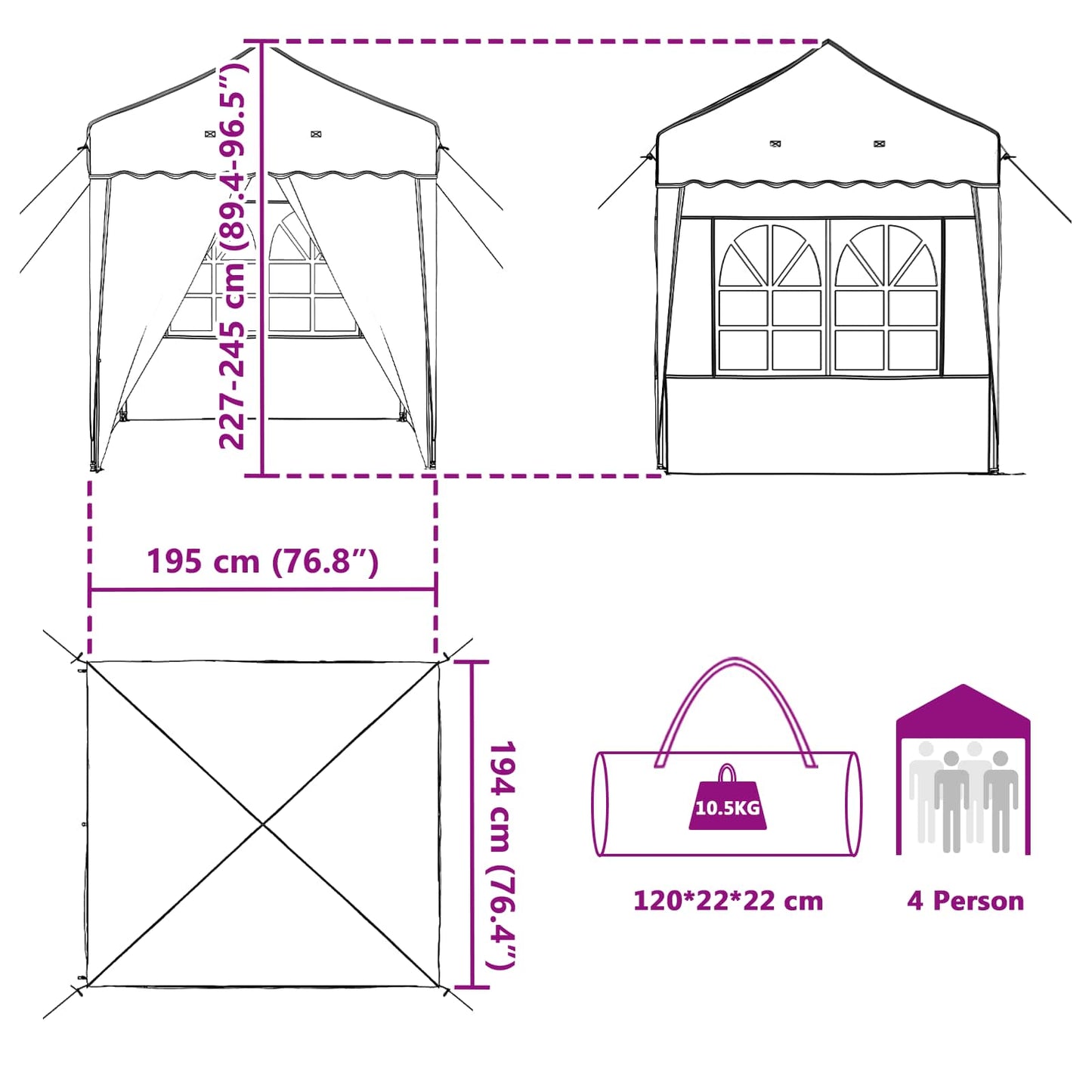 vidaXL Pop-up Party Tent 195 x 195 x 245 cm Terracotta Oxford Fabric - 12650